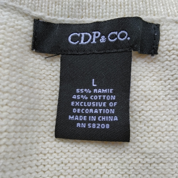 CDP & Co. Cream Embroidered Ornaments Sequin Holiday Cotton Vest Size Large - Picture 6 of 6